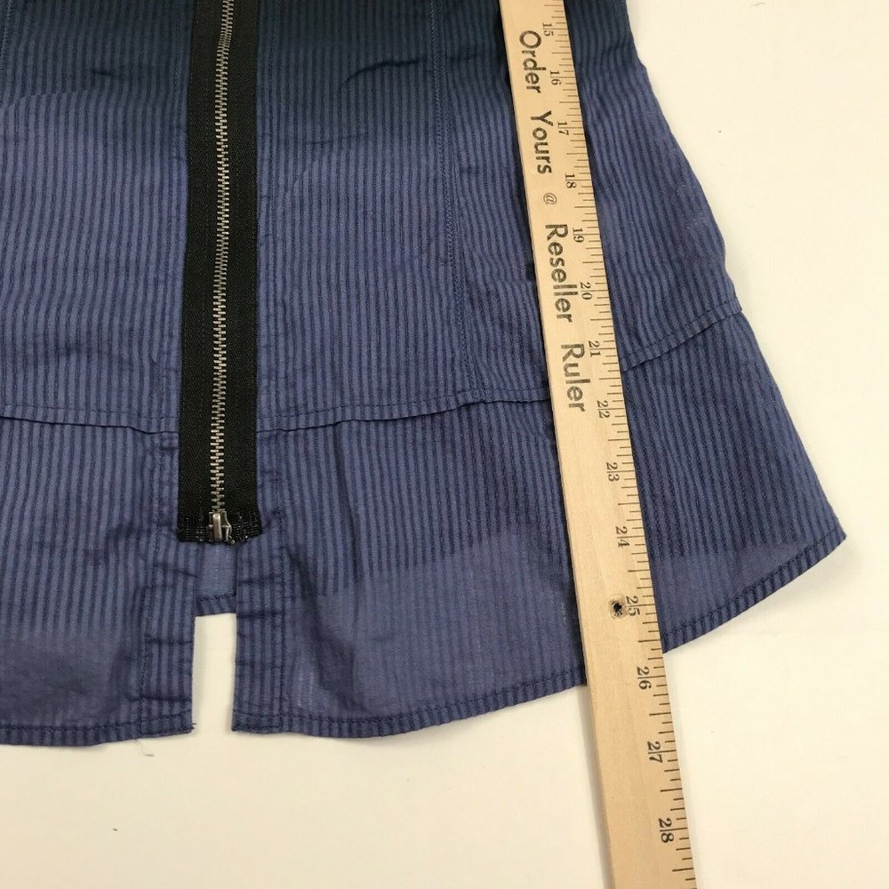 Free People Womens Tank Top Full Zip Blue Striped Cotton Sleeveless Shirt Size 6 - Picture 6 of 12